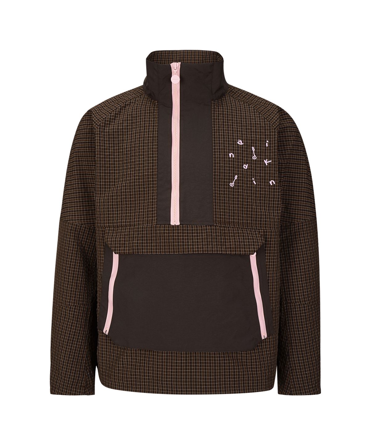 칸디니(KANDINI) 브라운 컬러블록 하프집업 아노락 (Unisex)