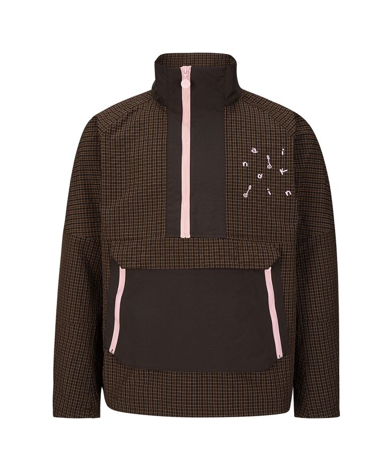 브라운 컬러블록 하프집업 아노락 (Unisex)