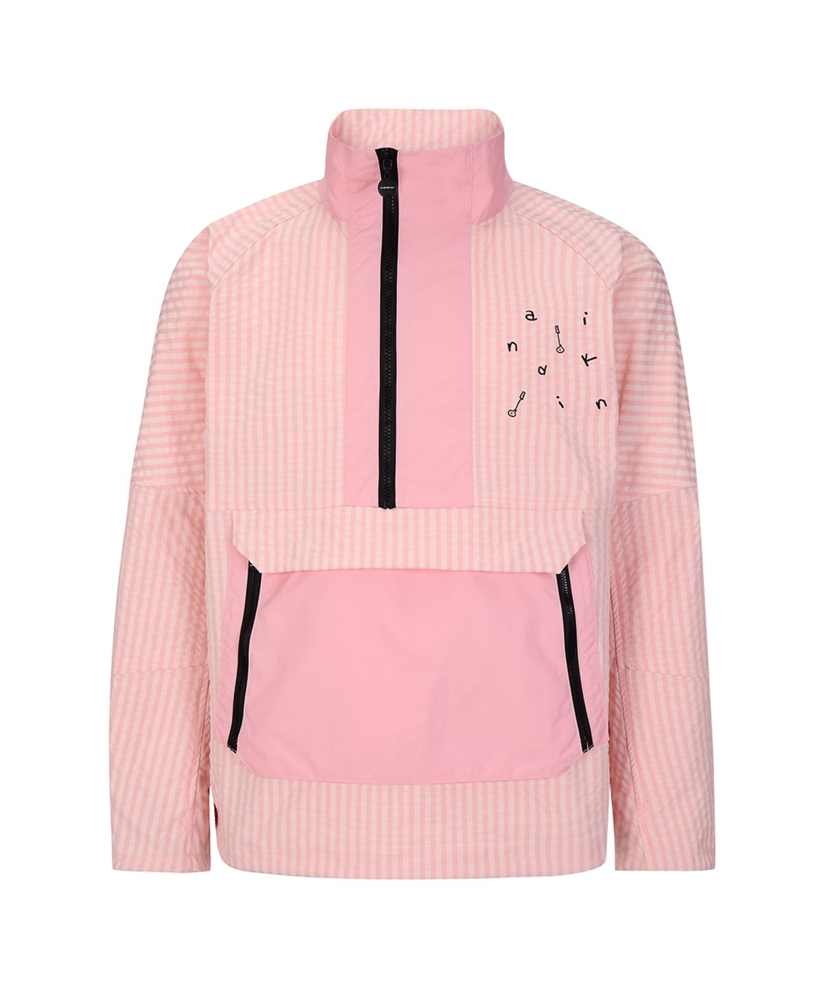 칸디니(KANDINI) 핑크 컬러블록 하프집업 아노락 (Unisex)