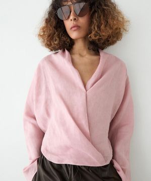 플루이드 린넨 랩 블라우스