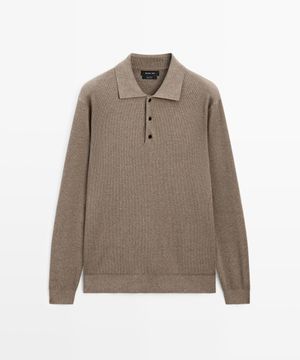 Cotton knit polo sweater with button detail
