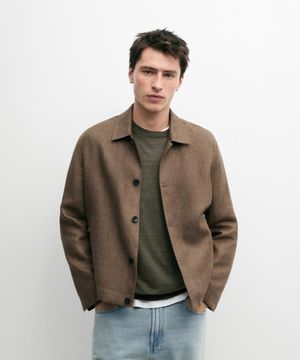 Total look linen jacket with herringbone detail