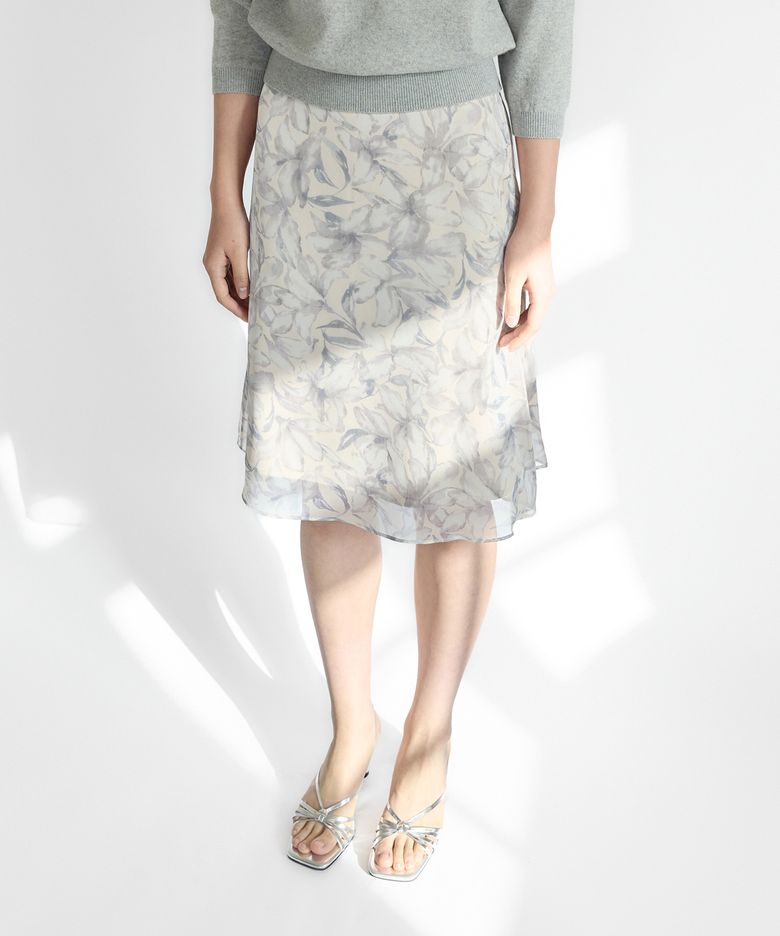 Flower Low Rise Midi Skirt(Pink Beige)