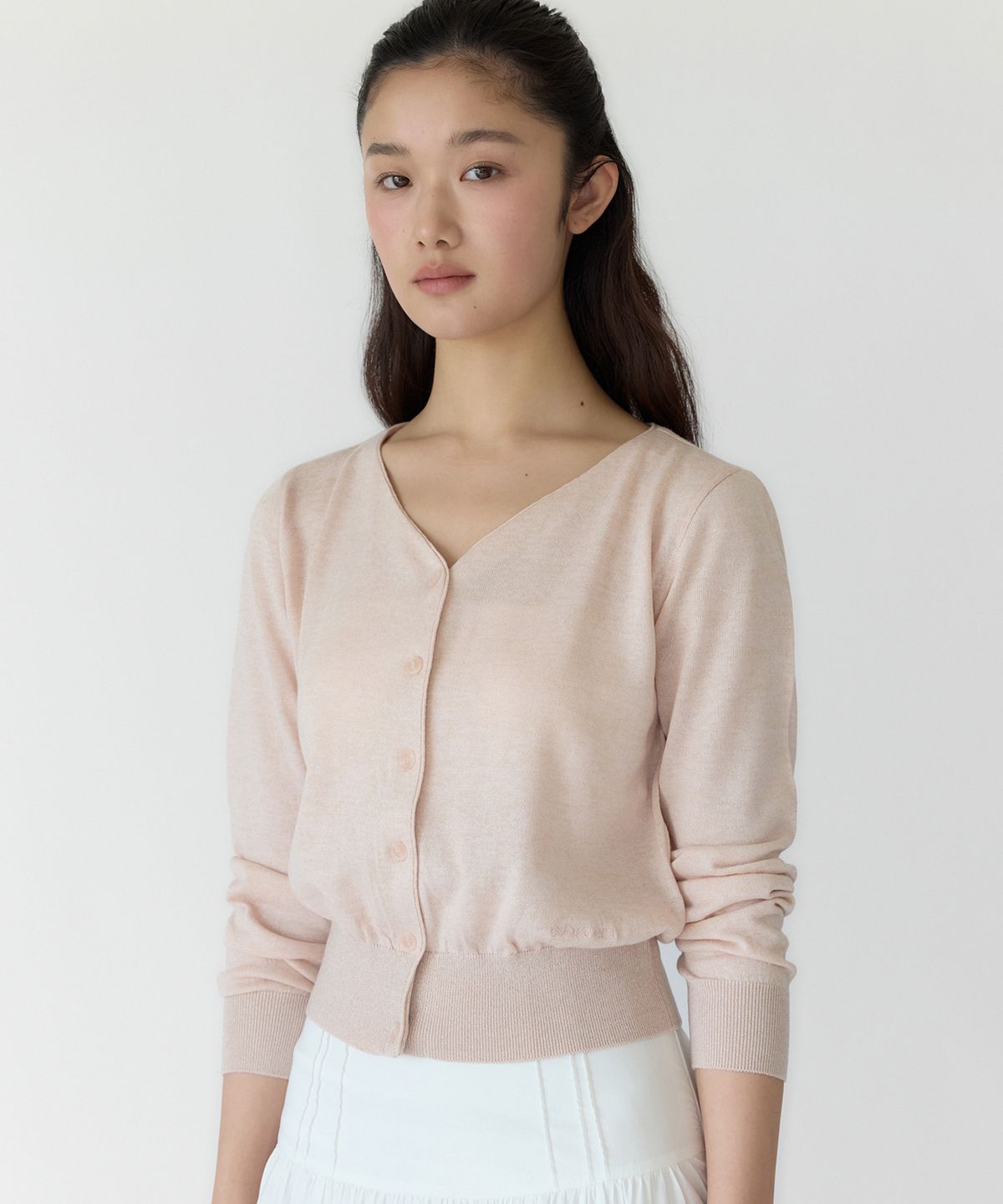 이보크에라(EVOKEERA) Soft Wool Deep V Neck Cardigan(Ballerina Pink)