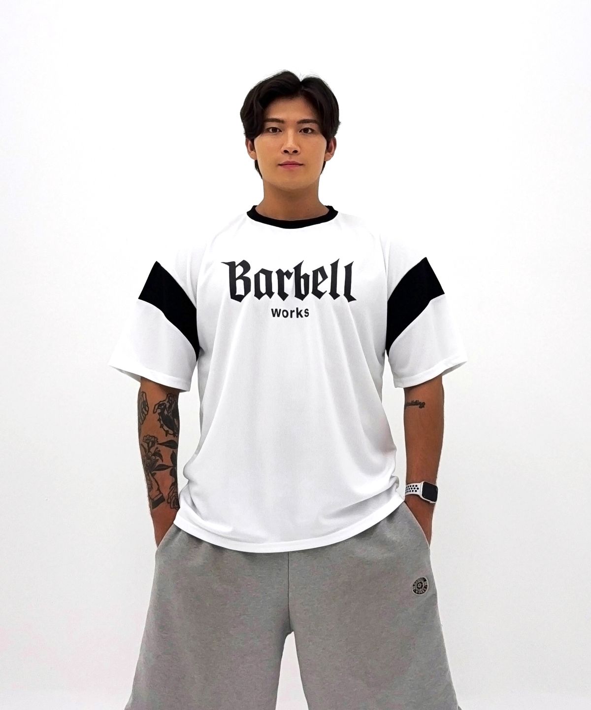 바벨웍스(BARBELLWORKS) 배색 메쉬 오버핏티셔츠