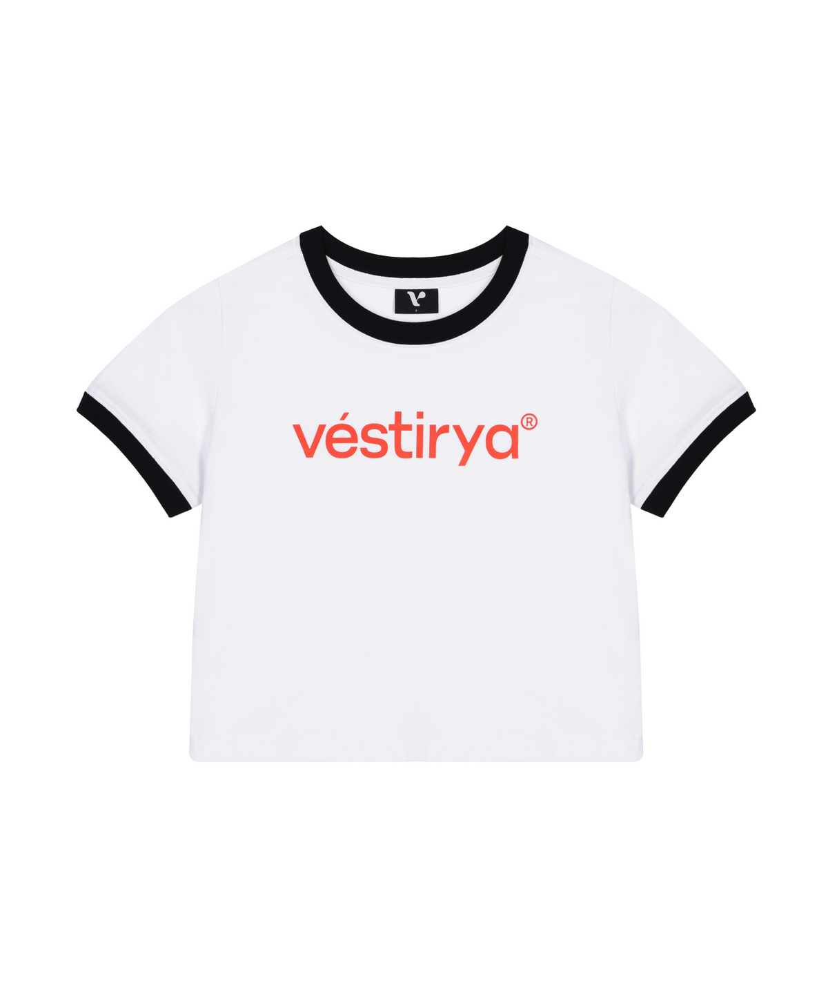 베스티리아(VESTIRYA) Red Signature Ringer Crop T-shirts White