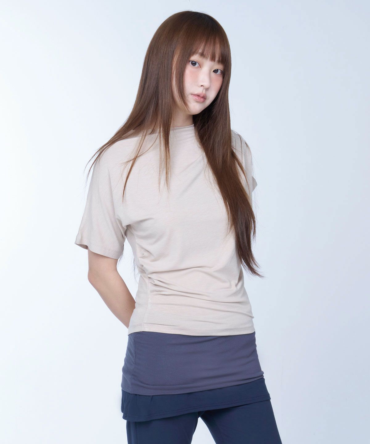 라이라이(LYELYE) Unbalance drape neck top (beige)
