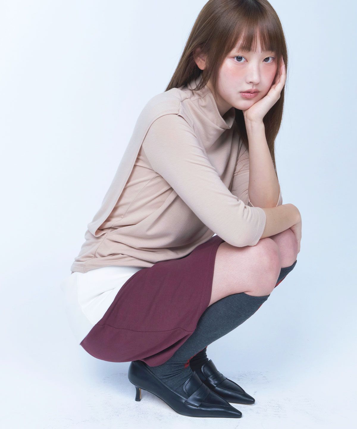 라이라이(LYELYE) Layered vest half sleeve tee (beige)