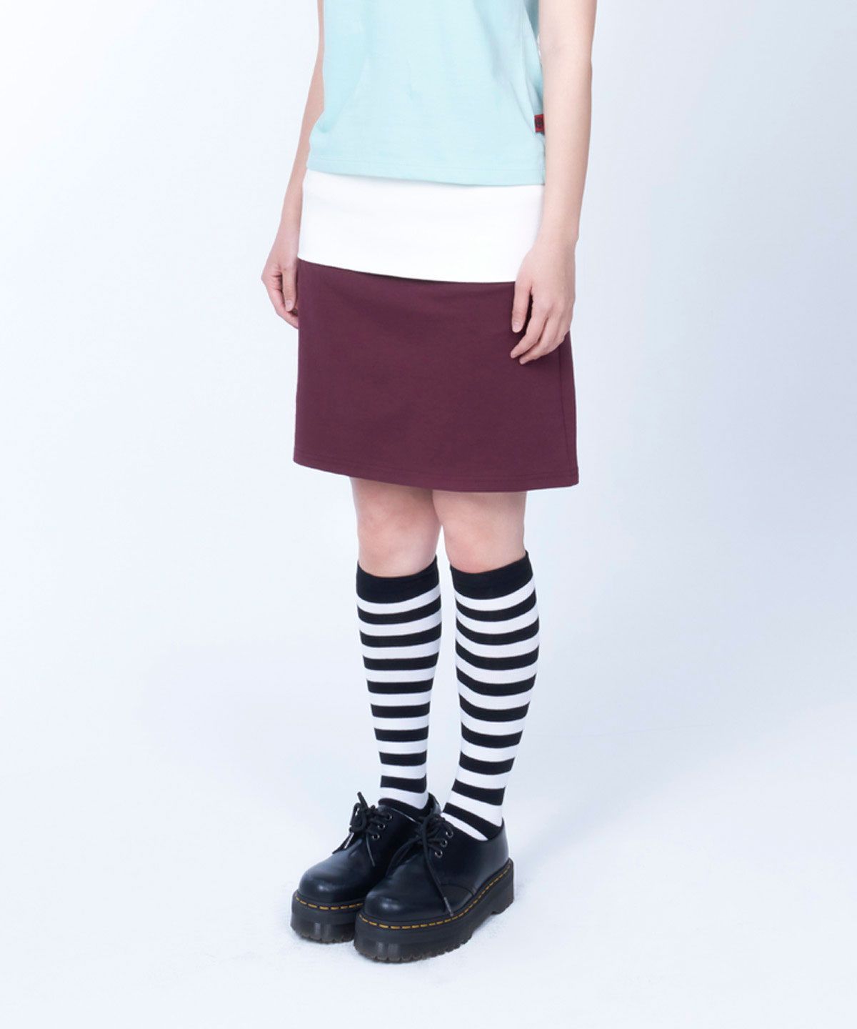 라이라이(LYELYE) Folded colorblock skirt (wine)