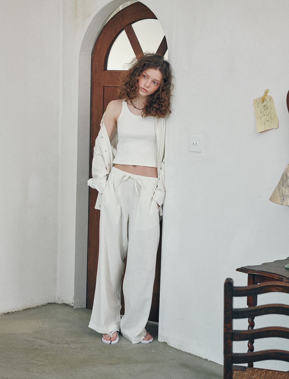 플랫웨이브 인 서울(FLATWAVE IN SEOUL) Loen Linen Longsleeve Shirt Wide Pants Set Ivory