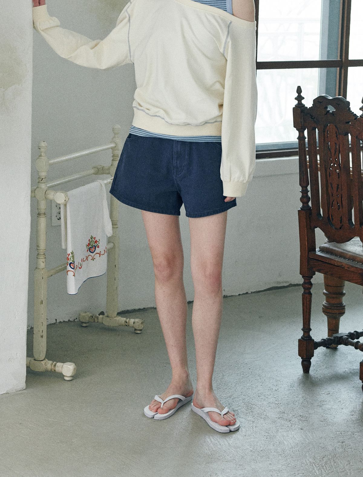 플랫웨이브 인 서울(FLATWAVE IN SEOUL) Sena Cotton Shorts Washed Blue
