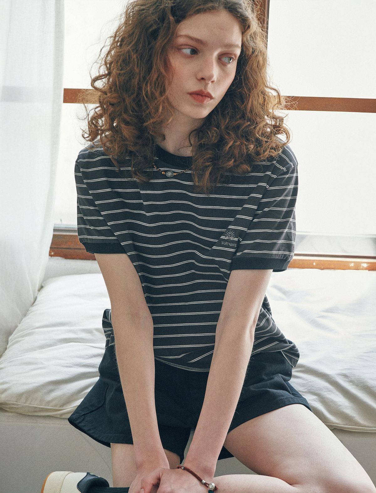 플랫웨이브 인 서울(FLATWAVE IN SEOUL) Loma Stripe Ringer T-Shirts Charcoal