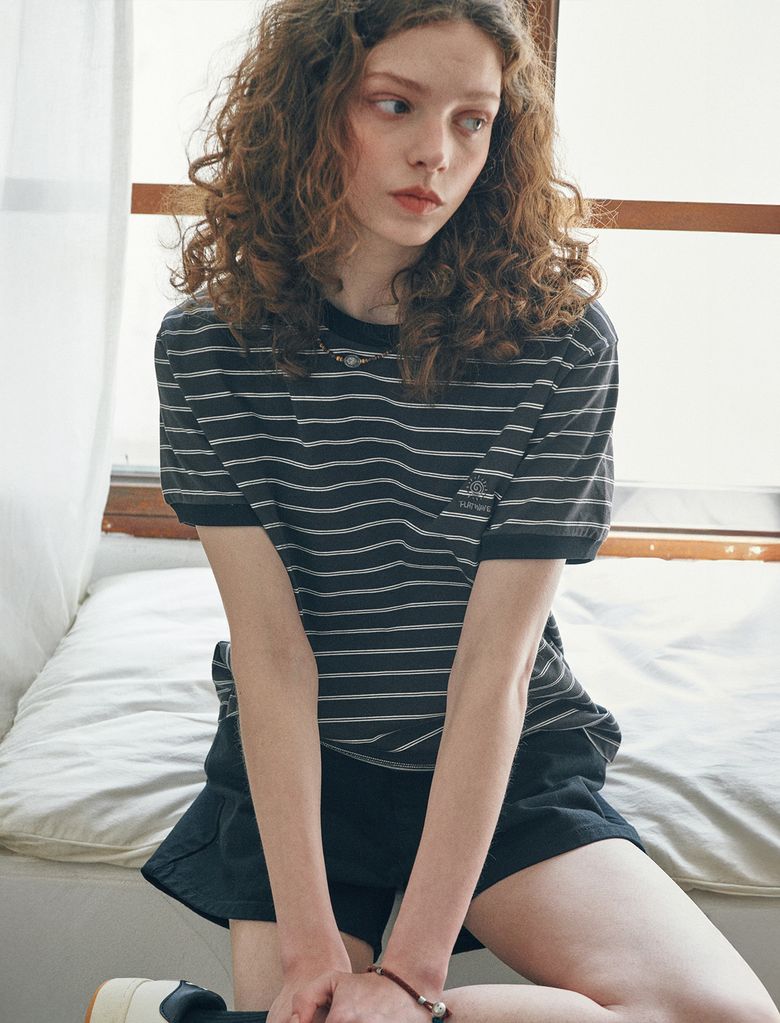 Loma Stripe Ringer T-Shirts Charcoal