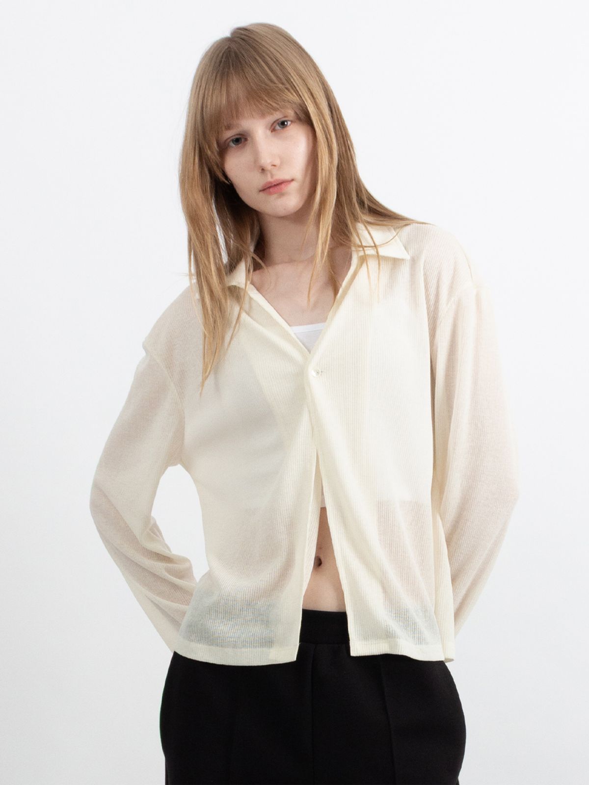 세르크(SERQUE) 쉬어 카라 가디건 _ 아이보리