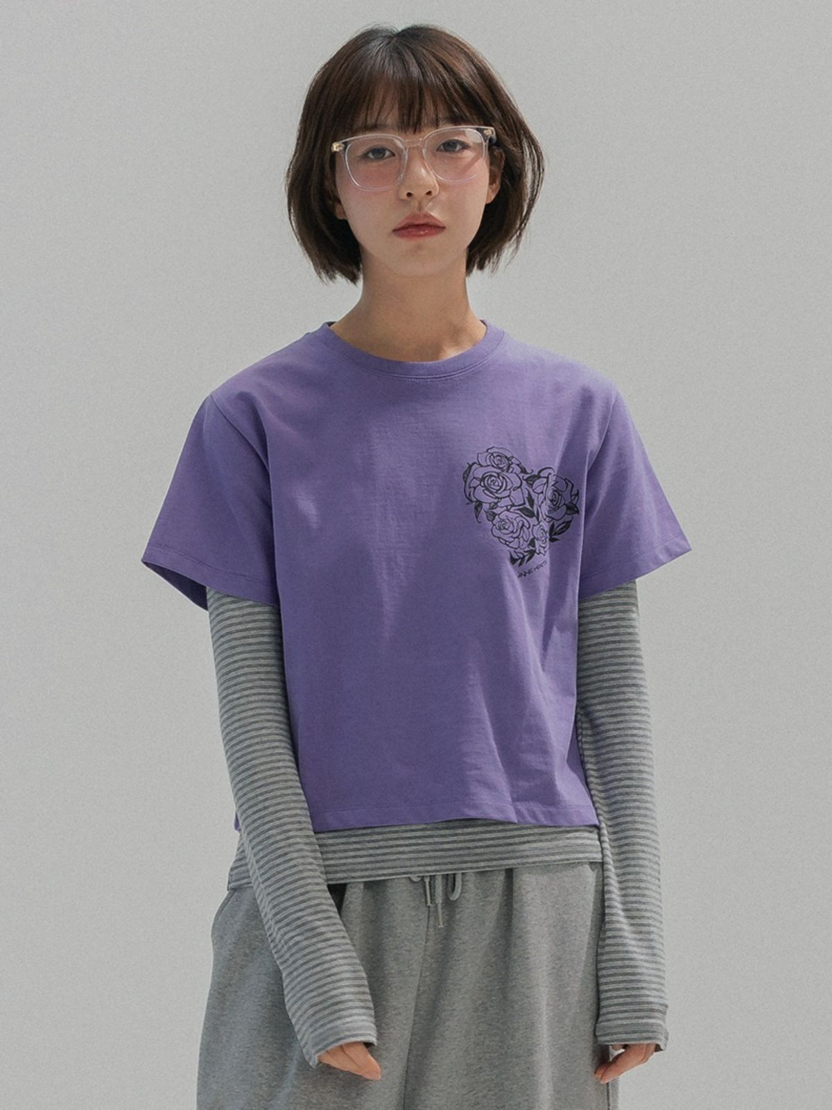 앤하츠(ANNEHEARTS) HeartRose Drawing Tee_PURPLE
