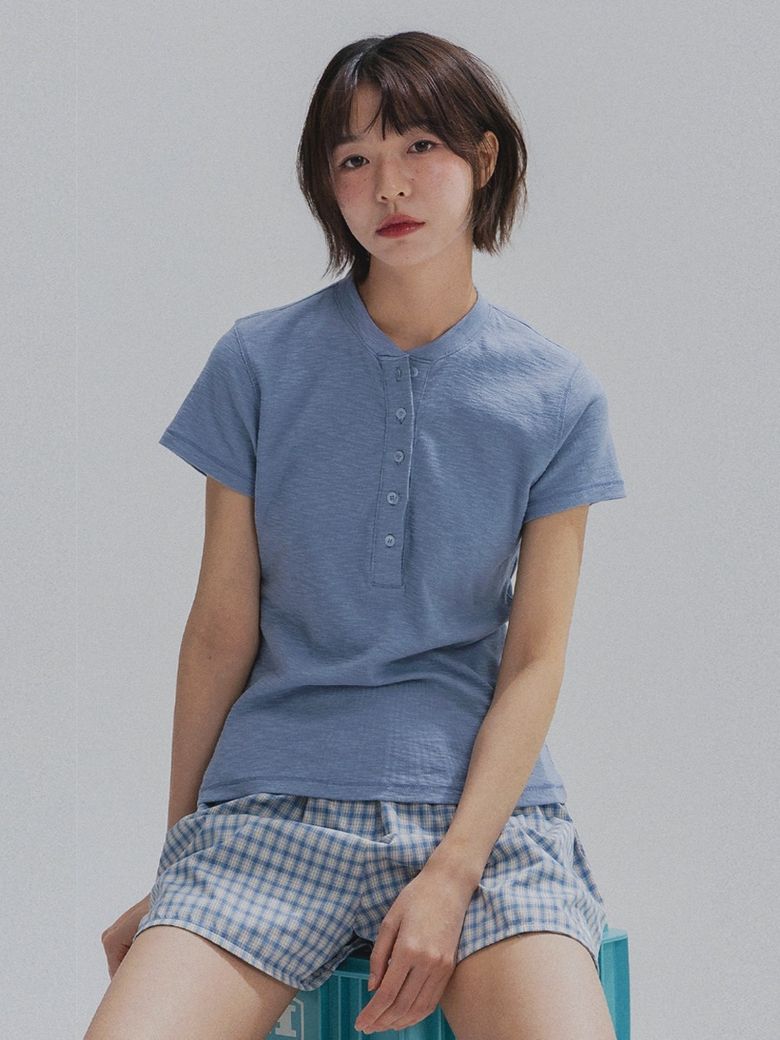 Henley Neck Cotton Tee_BLUE