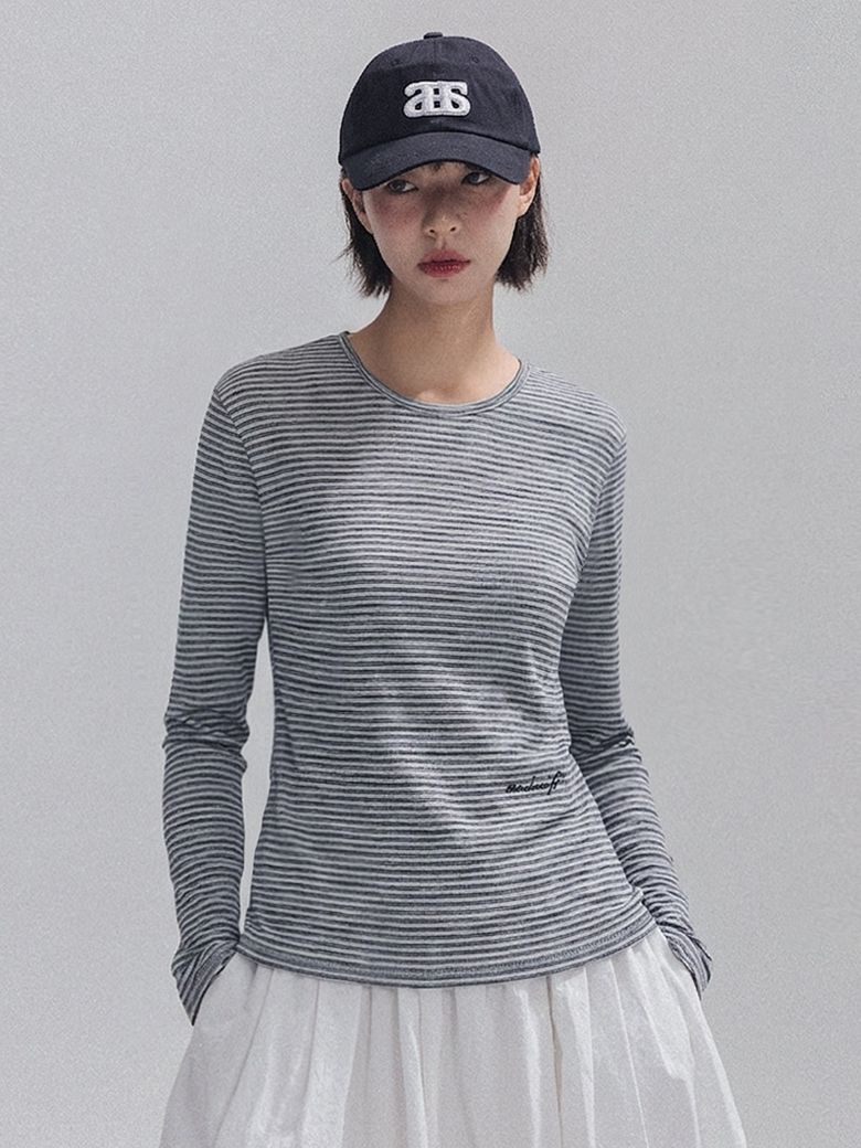 Double Stripe Slim Tee_GREY
