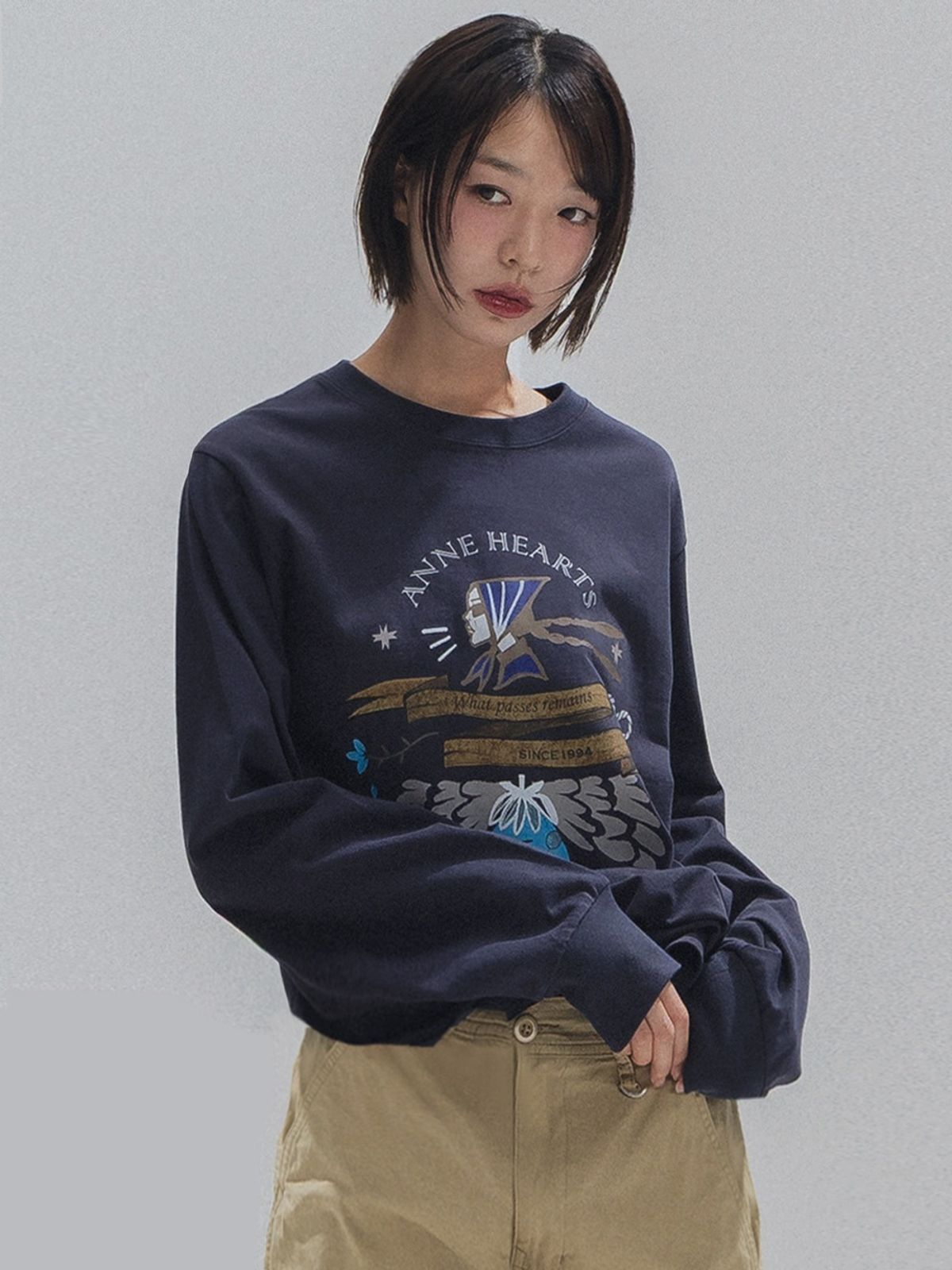 앤하츠(ANNEHEARTS) Bandena Muse Long Sleeve_CHARCOAL