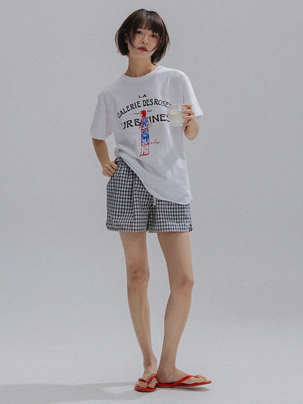 앤하츠(ANNEHEARTS) Easy Relaxed Check Shorts_NAVY
