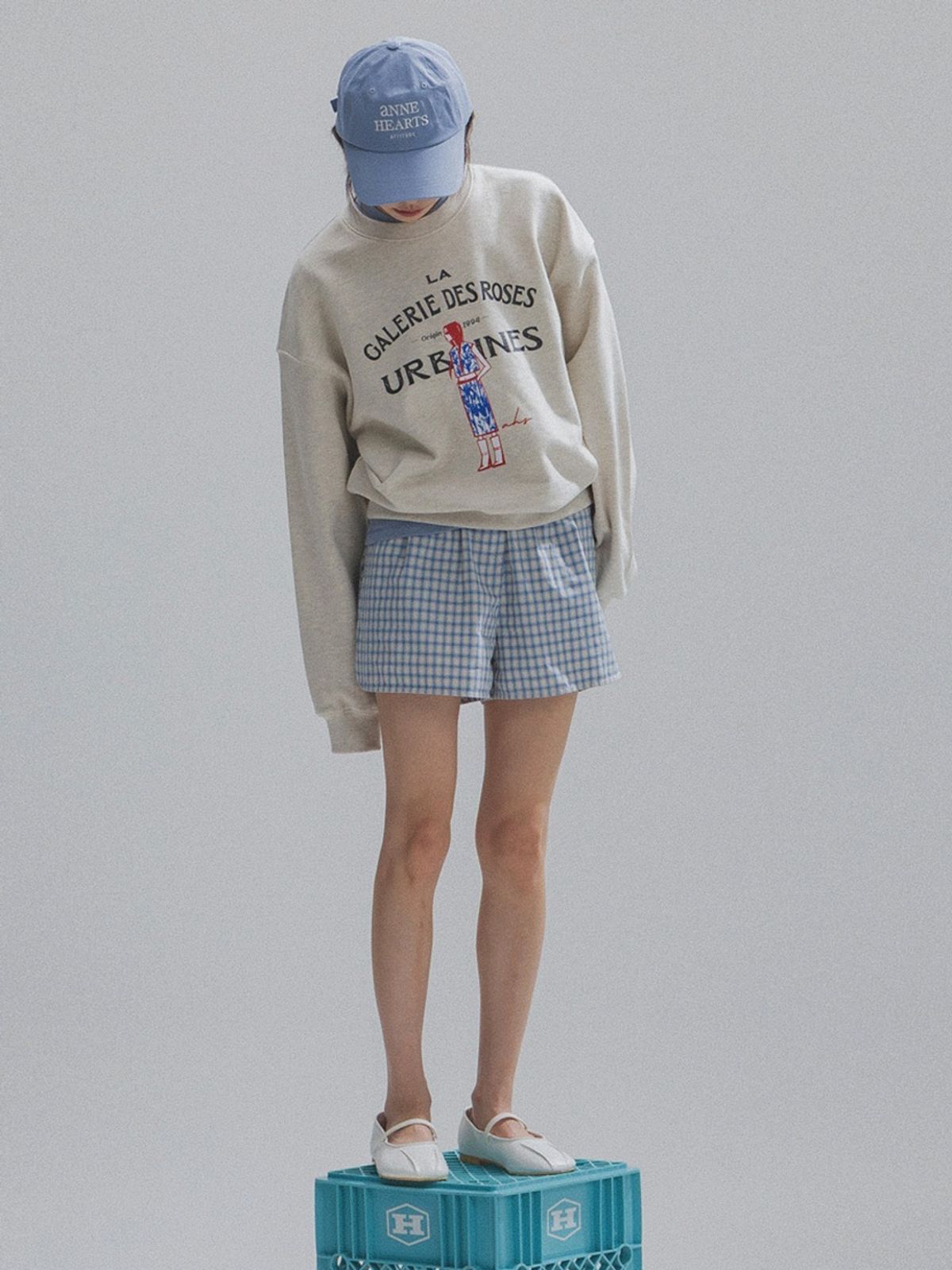 앤하츠(ANNEHEARTS) Easy Relaxed Check Shorts_BLUE