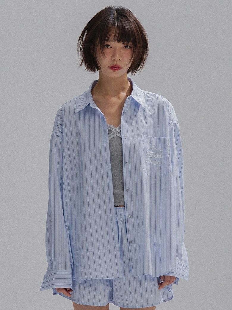 Breeze Embroidery Stripe Shirt_BLUE