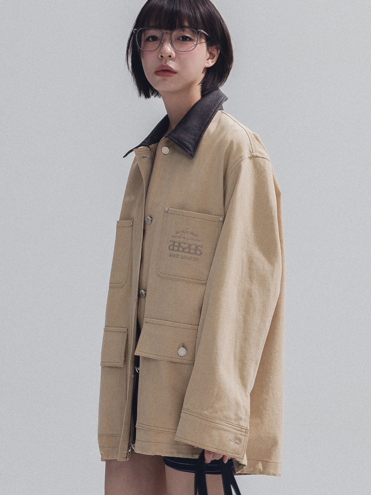 앤하츠(ANNEHEARTS) Signature Logo Overfit Work Jacket_BEIGE