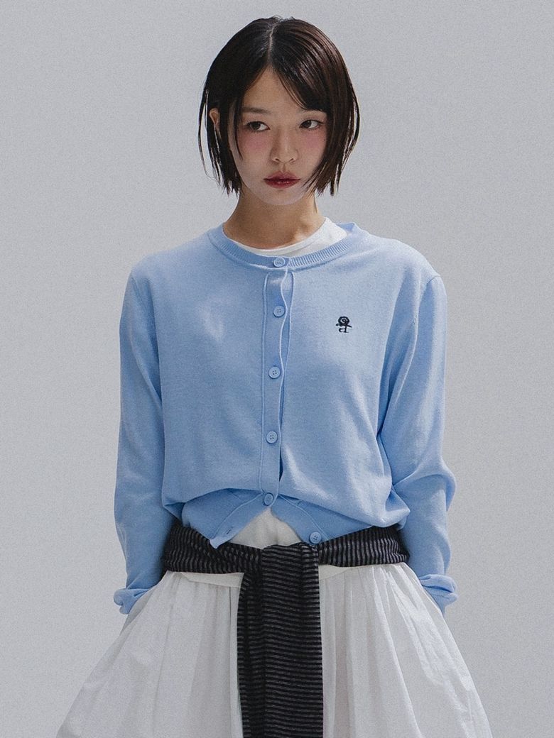 Floral Logo Wool Cardigan_BLUE