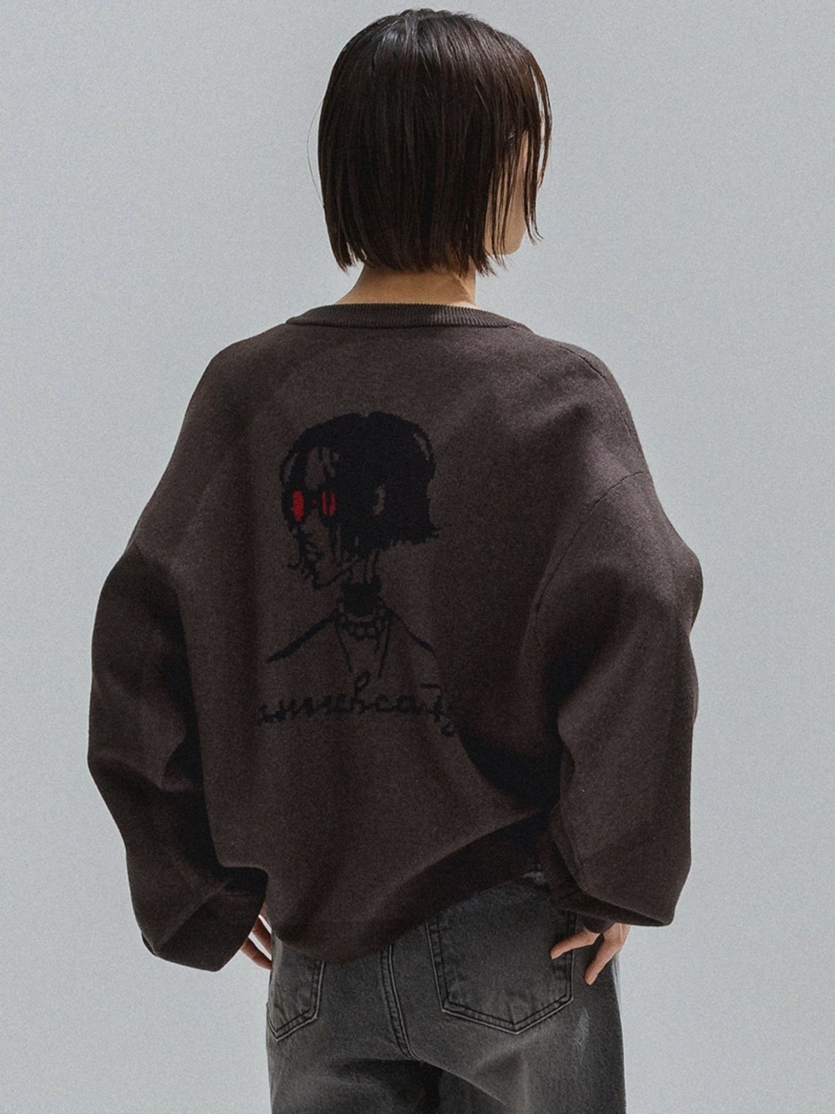 앤하츠(ANNEHEARTS) Vintage Muse Knit Cardigan_CHARCOAL