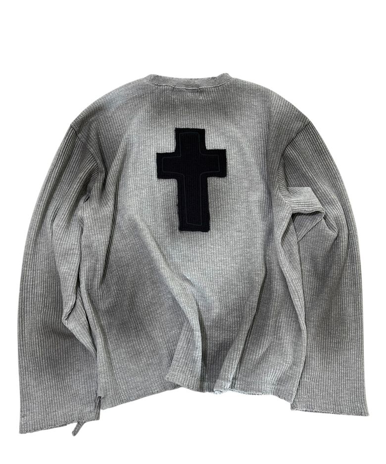 Cross Painting Grunge T-Shirt ((melange gray))