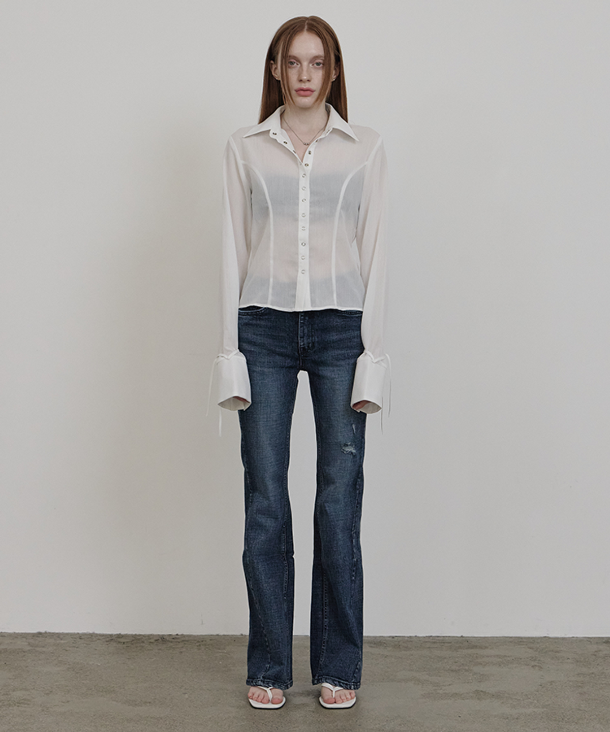 어니브(ANIV) SEE-THROUGH LONG CUFFS SHIRT WHITE