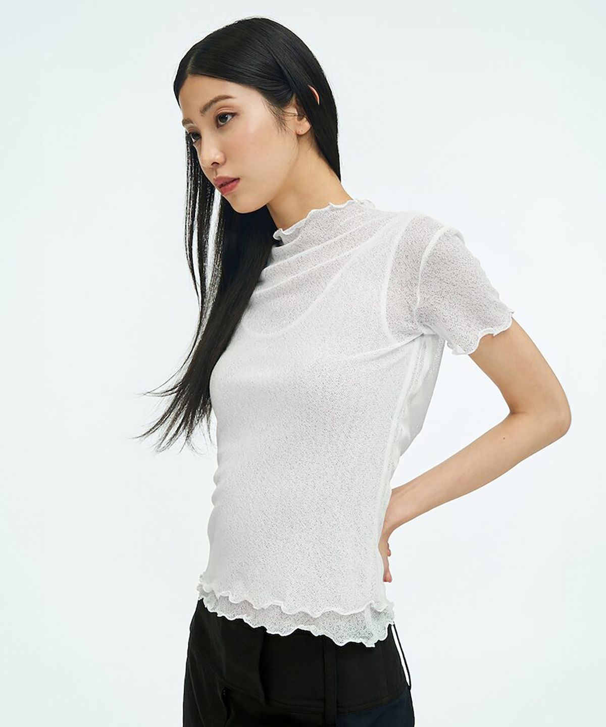 앙개(ANGGAE) Two Layered Net TShirt  White
