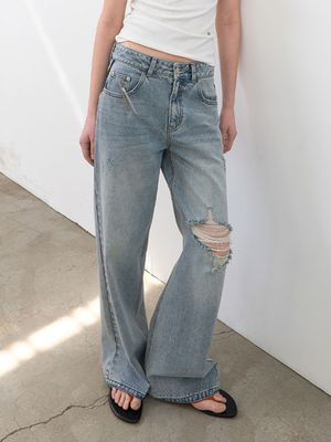 DESTROYED WASHED WIDE DENIM (PT-5793)