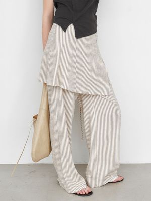 STRIPE WRAP SKIRT LAYERED PANTS (PT-5778)