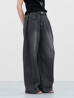 TUCK CURVED STRIPE DENIM PATNS (PT-5769)