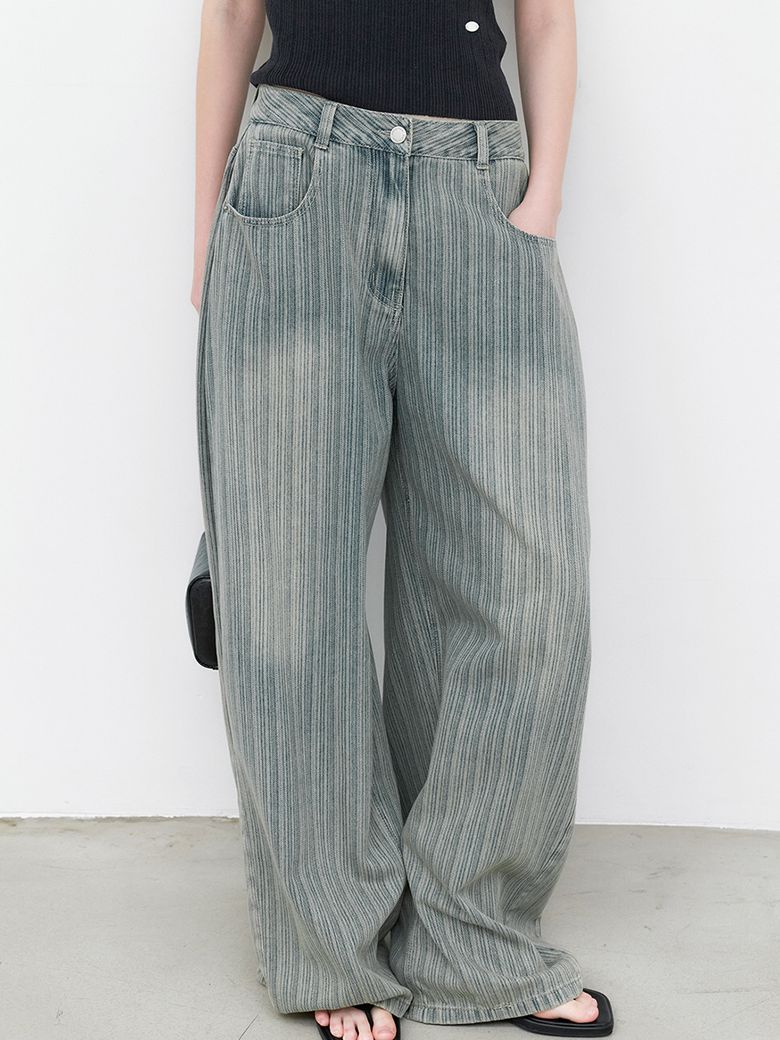 TUCK CURVED STRIPE DENIM PATNS (PT-5769)