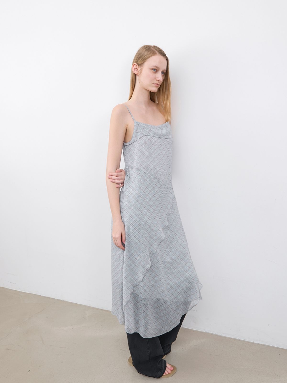 아틀리에 나인(ATELIER NAIN) CHECK UNBAL LAYERED DRESS (OP-6335)