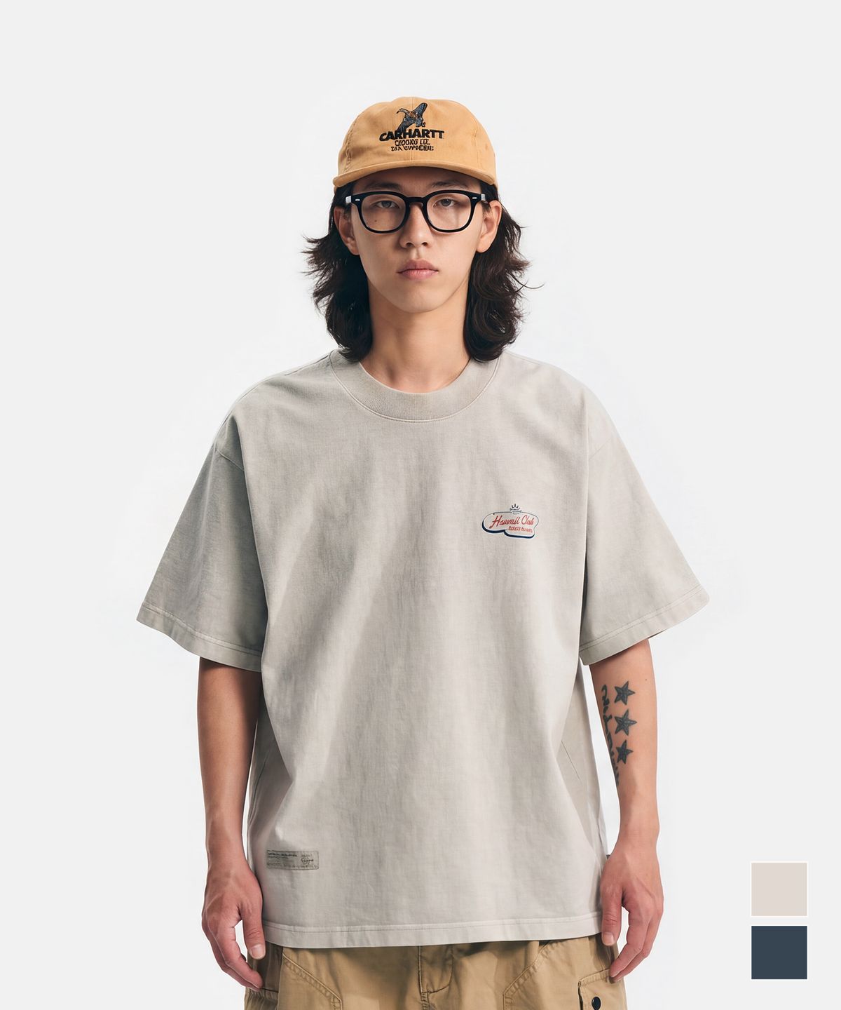 미드업데이트(MIDUPDATE) Hawaii club print T shirts Light gray