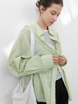 PIN STRIPE OVERSIZED SHIRT (BL-4413)