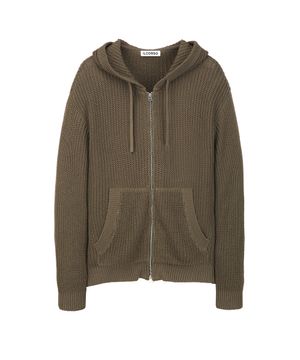 에어리 메쉬 니트 후드 집업 카키
