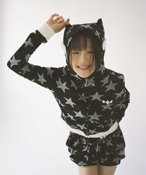 별의 천사 날개 집업 후드 탑 - 블랙