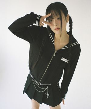 세일러 칼라 집업 자켓 - 블랙