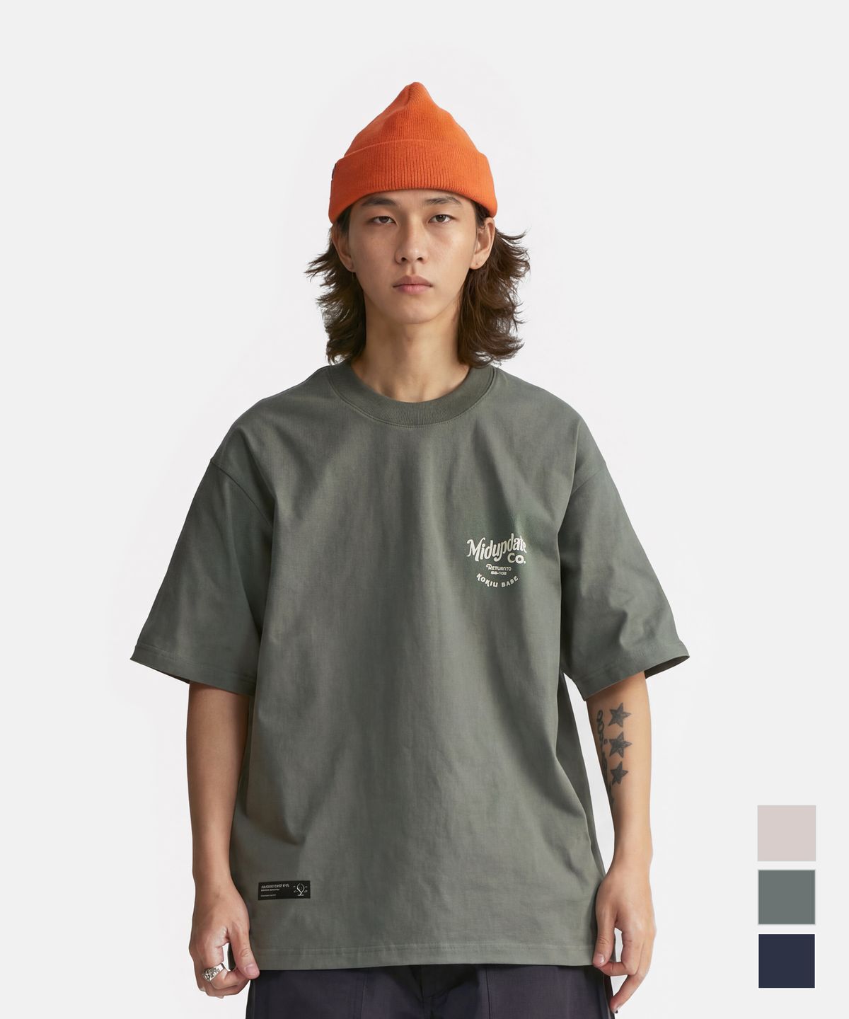 미드업데이트(MIDUPDATE) Mud simple logo T shirts Olive green