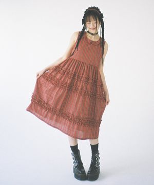 타탄 체크 헤드드레스 - 레드