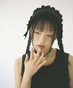 고딕 레이스업 헤드드레스 - 블랙