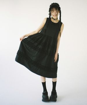 인형 칼라 프릴 원피스 - 블랙