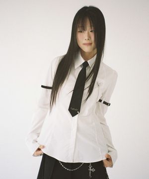 슬리브 벨트 넥타이 셔츠 - 화이트