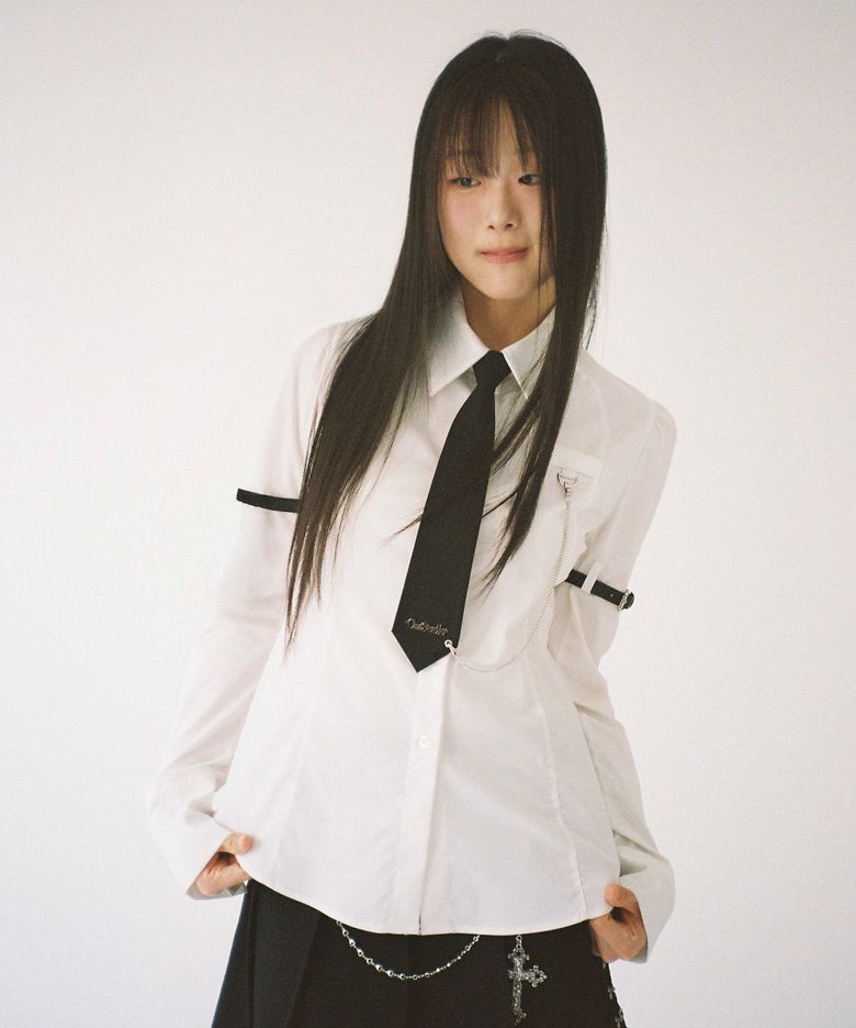 슬리브 벨트 넥타이 셔츠 - 화이트