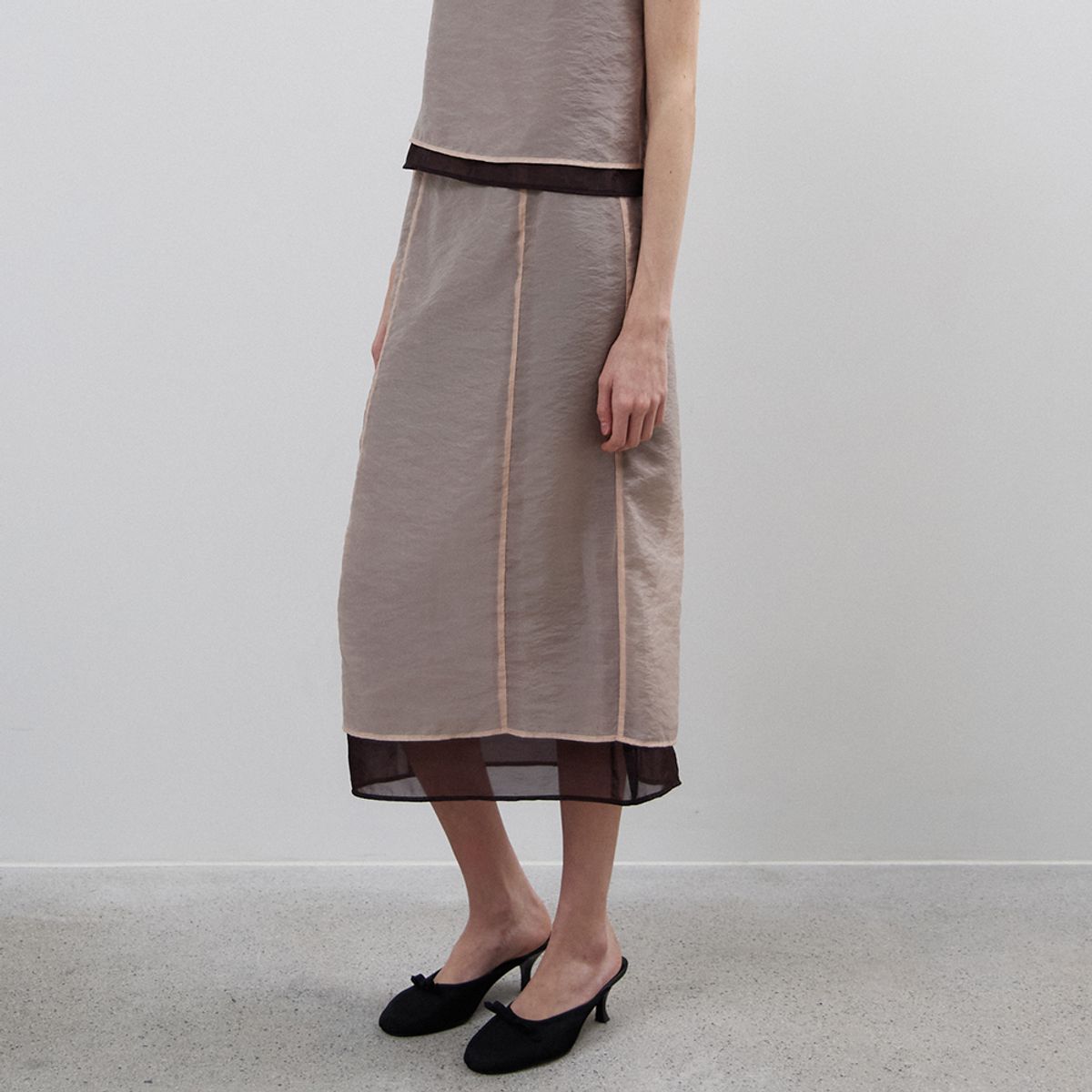 노우드(NOEUD) Sheer Layered Skirt(PINK)
