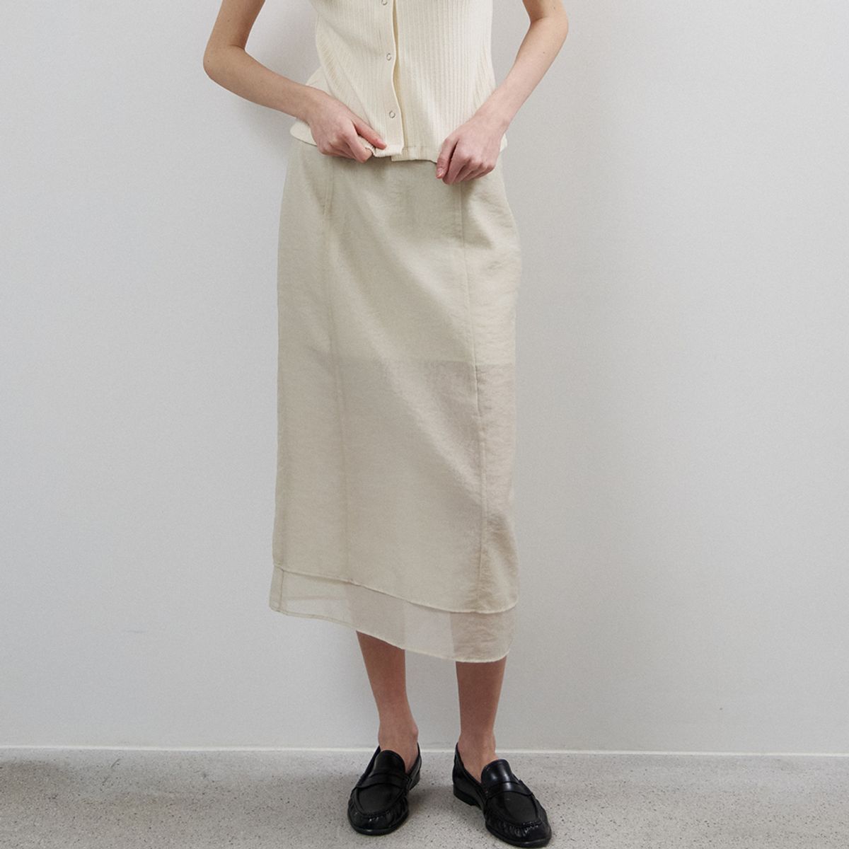 노우드(NOEUD) Sheer Layered Skirt(CREAM)
