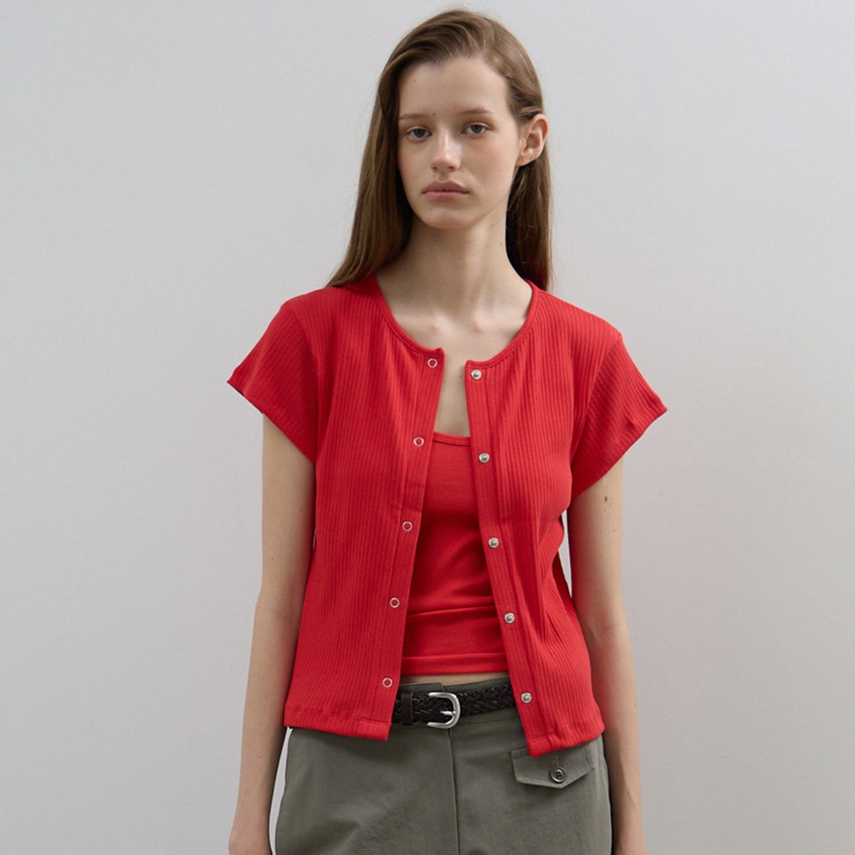 노우드(NOEUD) Snap Cardigan Tee(RED)